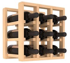 a wooden wine rack filled with lots of bottles