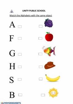 a worksheet with pictures of fruits and vegetables to help kids learn the alphabet