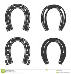 four black horseshoes on white background stock photo - image 349874