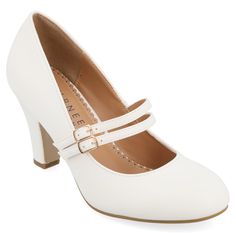 "Windy" by Journee Collection in white Low Block Heel Pumps, Ivory Pumps, Mary Jane High Heels, Let You Go, Womens Mary Janes, Bow Heels, White Pumps, Mary Jane Pumps, Buckle Shoes