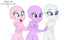 three cartoon characters standing next to each other with the caption credit me it's free to use 3