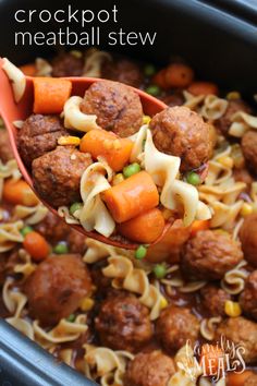 crockpot meatball stew with noodles and carrots