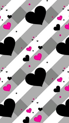 many hearts on a striped background with pink and black dots in the middle, all over