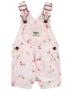 An exclusive cherry print and a relaxed, boyfriend-style fit make this shortall special, while adjustable straps and functional pockets remind your of why they are such a favorite. Overalls Pink, Oshkosh Baby, Girls Overalls, Baby Girl Shorts, Pink Cherry, Cherry Print, Boyfriend Style