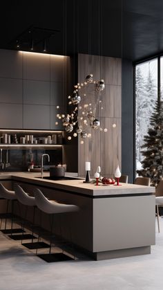 kitchen interior neutral christmas winter home decor modern farmhouse christmas decor  kitchen interior modern design christmas decor home decor modern design house design home interior design Modern Luxury Black Kitchen, Black Kitchen Aesthetic Modern, Modern Kitchen Design Luxury Black And Gold, Big Modern Houses Luxury Black, Big Kitchen Luxury Black, Kitchen Inspirations Luxury, Summer Room Ideas, Cozy Room Ideas, Bedroom Summer