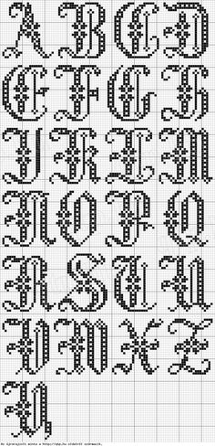 an old fashioned cross stitch pattern with the letters and numbers in black on a white background