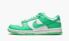 The Women’s Nike Dunk Low “Green Glow” is a women’s exclusive, springtime-ready colorway of the retro basketball, skateboarding, and lifestyle shoe. The “Green Glow,” one of several Women’s Dunks released by Nike in 2021, displays the model’s signature two-tone color block that was popularized by the original “Be True to Your School” collection of college basketball inspired Dunks from 1985. Here, crisp white leather can be found on the design’s perforated toe and on the mid-panel, collar, and h Nike Dunk Low Green Glow, Green Dunks, Shopping Vibes, Baddie Stuff, Glow Shoes, Nike X Travis Scott, Low Air Jordan 1, Retro Basketball, School Collection