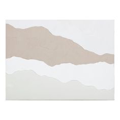 an abstract painting with white and grey colors on the wall, including mountains in the background