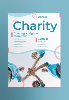 a brochure for charity with four people holding hands in front of the camera