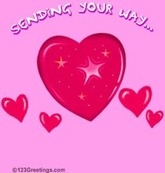 a valentine's day card with hearts and stars in the center on a pink background