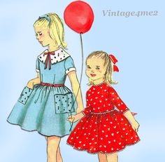 Simplicity 3095: 1950s Sweet Toddler Girls Dress Size 4 Vintage Sewing Pattern Girls Holiday Party, Girls Dress Pattern, Childrens Sewing Patterns, Girl Dress Pattern, Vintage Girls Dresses, Girls Holiday, Sailor Collar, Couture Vintage, Simplicity Sewing Patterns