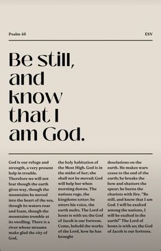 an article with the words be still, and know that i am god on it