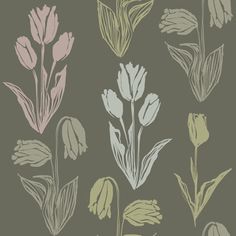 an image of flowers in pastel colors on a dark background illustration for wallpaper or fabric