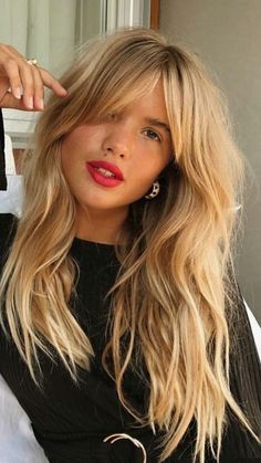 Long Fringe Hairstyles, Red Highlights, Long Bangs, Fringe Hairstyles, Long Hair With Bangs, Long Blonde, Wedding Hairstyles For Long Hair, Long Blonde Hair