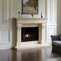 a living room with a fire place in it