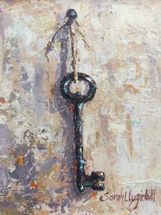 an oil painting of a skeleton holding a key