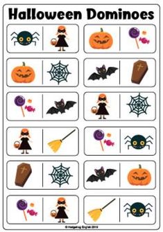 halloween domino game with pumpkins and bats