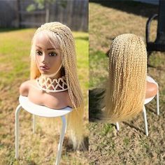 braided watermelon blonde wig. ready to ship. | eBay Gray Wig, Wig Shop, Textured Curly Hair, Blonde Braids, Natural Hair Twists