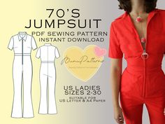 the jumpsuit sewing pattern is easy to sew and has an attached collar, short sleeves