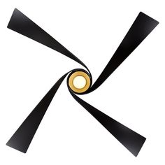 a ceiling fan with three black blades and a yellow light on the top of it