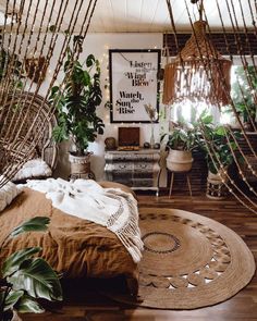 a bedroom with lots of plants in it