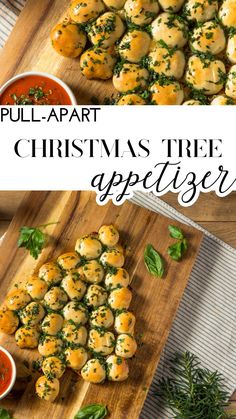 christmas tree appetizer on a cutting board with text overlay