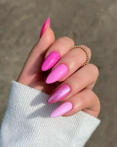 Long Oval Nails, Oval Nails Designs, Baby Pink Nails, Pink Gel, Almond Nails Designs, Pink Nail Designs, Pink Nail