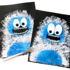 two pictures with blue and white paint on them