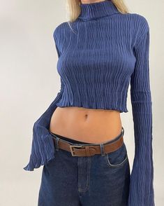 Non-stretch Cropped Top For Night Out, Non-stretch Solid Color Top For Night Out, Y2k Style Stretch Blue Tops, Trendy Ribbed Tops For Night Out, Trendy Blue High-stretch Tops, Trendy High Stretch Blue Tops, High Stretch Tops For Night Out In Spring, Y2k Ribbed Tops For Spring, Fitted Solid Color Top For Fall