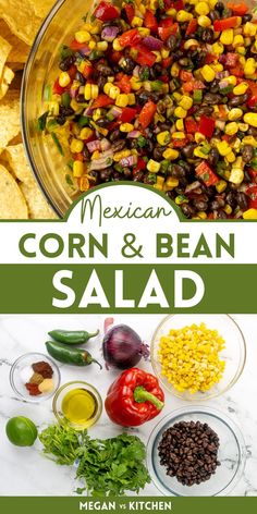 mexican corn and bean salad with tortilla chips