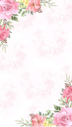 pink roses and green leaves on a white background with space for text or image in the center