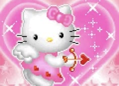 a hello kitty valentine card with an arrow and bow in the shape of a heart