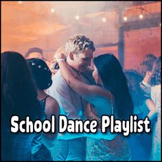 two people hugging each other in front of a crowd with the words school dance playlist