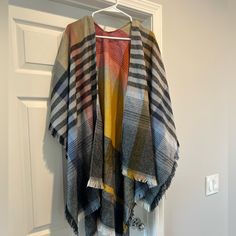 Never Worn Casual Multicolor Fall Poncho, Yellow Bohemian Poncho For Fall, Multicolor Long Sleeve Bohemian Poncho, Yellow Fall Poncho, Long Black Sweater, Multicolor One-size Poncho For Outdoor, Bohemian Multicolor One-size Poncho, Red Long Sleeve Poncho, One Size, Turtleneck Poncho