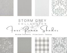 "Storm Grey, Faux Roman Shade, White, Custom, Window, Topper, Treatment, Living, Dining, Kitchen, Bath, Bed, Room, Nursey, Mock Roman Faux Roman Shades are the perfect & easy way to add style & beauty to your room. They have the classic look of roman shades with folds and are used when you do not require operable shades. They are a fixed length and mount over existing blinds or just as a beautiful window topper. COLLECTION: Storm Grey & White, 100% Cotton 7oz . Smooth Finish ORDER SWATCHES HERE: Grey Window Treatments, Boys Room Curtains, Grey Cupboards, Custom Drapery Panels, Window Toppers, Grey Windows, Faux Roman Shades, Grey Pillow Covers, Storm Grey