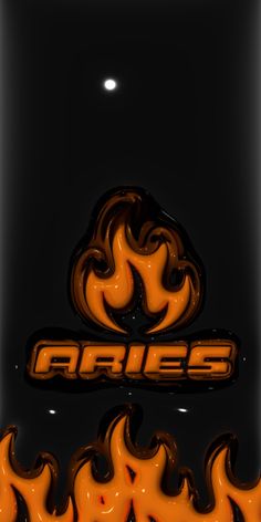 an orange and black fire logo with the word aries written in it's center