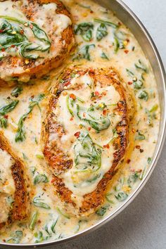 some food that is in a pan on a table