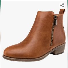 Brown Brand New Only Tried On Ankle Boots. Originally 105.00 Got On Black Friday For 53.00. Side Zipper Low Heel Leather Boots, Womens Fall Boots, Low Heel Booties, Low Heel Ankle Boots, Booties For Women, Boots Thick, Fall Booties, Women's Ankle Boots, Thick Heel