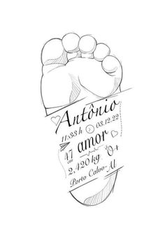 an ink drawing of a foot with the words antonio and amarr written on it