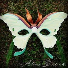 Custom Moth or Butterfly Leather Masquerade Mask - Custom Painted Mask, Rigid Leather, Ready to Wear Moth Mask, Painted Mask, Renn Faire, Lunar Moth, Butterfly Mask, Color Palette Yellow, Mask Masquerade, Ren Fest, Ren Fair