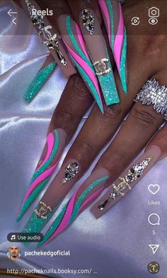 Nail Designs Bling, Long Stiletto Nails, Nails Design With Rhinestones, Glamorous Nails, Long Acrylic Nails Coffin, Bling Acrylic Nails