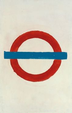 an abstract painting with red and blue lines in the shape of a circle on a white background