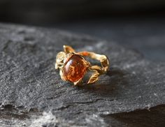 Gold Amber Ring set with a Natural Amber in the highest quality & brownish-yellow translucent resin, at 10x8mm, 3 Carats, sourced from Russia.Gold Leaf Ring made of Gold Vermeil ☞ thickest 18k Gold Plating on top of Solid 925 Sterling Silver ☞ made to last.Matching Earrings & Matching Pendant - please ask me☞ Choose your size ☞ I resize (before shipping) for FREE to Any size*⌛Last Ring left ⌛ ❀ Each Natural Gem is unique & will have Slight variations from the product pictures "no two Proposal Ring Gold, Gold Leaf Ring, Green Diamond Rings, Brownish Yellow, Earrings Matching, Gold Leaf Rings, Ring Inspiration, Natural Emerald Rings, Gold Flower Ring