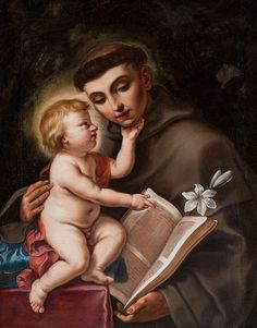 a painting of a man holding a baby and reading a book to it's mother