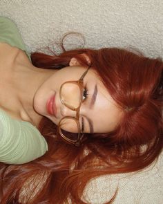 Jessica Vu Hair, Jessica Vu Instagram, Brunette And Ginger Hair, Glasses Red Hair, Fall Hair Aesthetic, Orange Glasses Outfit, Orange Hair On Tan Skin, Orange Hair Outfit Ideas, Red Hair With Glasses