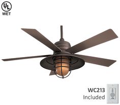 a ceiling fan with a light on it and the words wlc13 included below