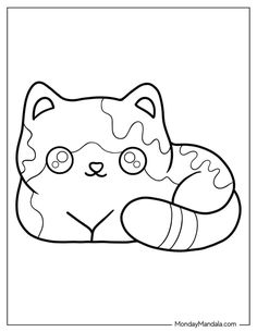 a coloring page with a cat sleeping on it's back and its eyes closed