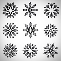 six black and white flower designs