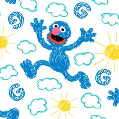 the sesame street characters are drawn with crayons