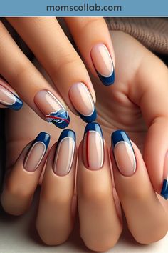 10 Minimalist Nail Designs for the Buffalo Bills Fan Buffalo Bills Zubaz Nails, Buffalo Bills Nails Design, Bills Nails, Buffalo Bills Game, January Nail Designs, Minimalist Nail, Bills Logo